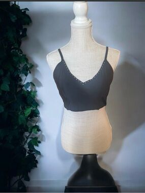 Steve Madden Black V-Neck Bralette with Stud Trim